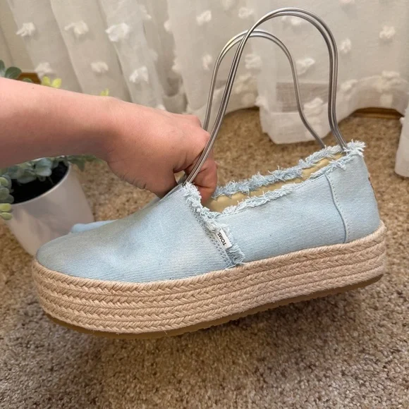 Toms Valencia Light Blue Boho Espadrille Slip-On Shoes - Picture 7 of 9